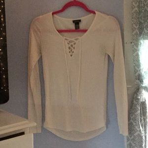 Women’s off-white long sleeve with lace on front